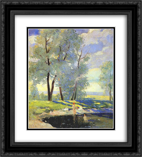 Bathing 20x22 Black Ornate Wood Framed Art Print Poster with Double Matting by Yuon, Konstantin