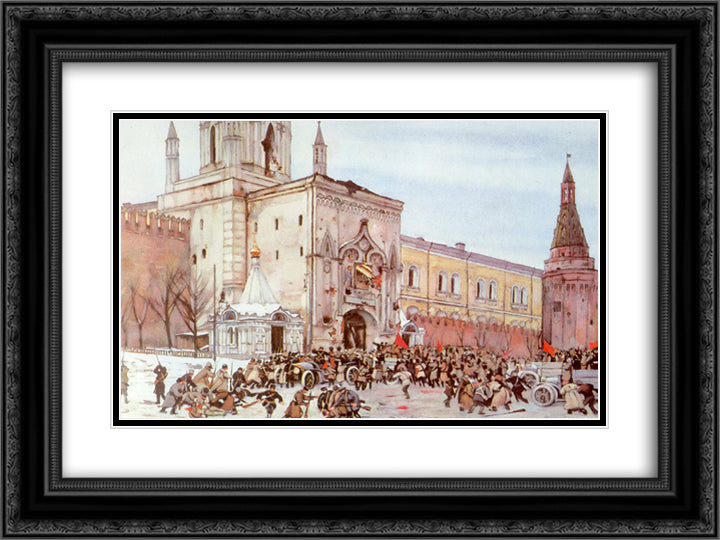 Before entering into Kremlin. Nikolsky Gate 2 (15) November 1917 24x18 Black Ornate Wood Framed Art Print Poster with Double Matting by Yuon, Konstantin