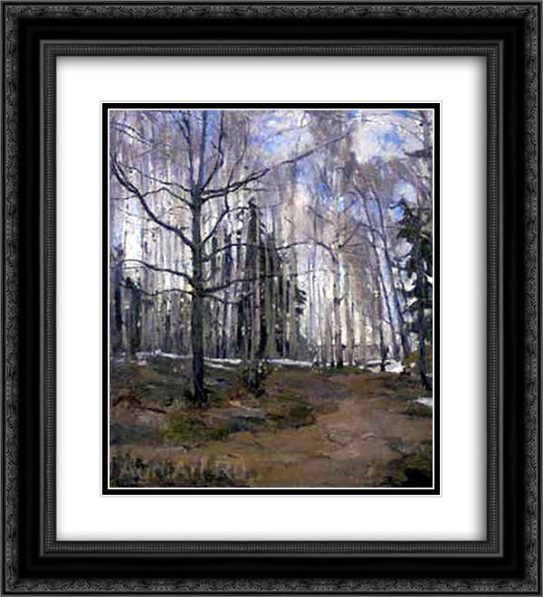 Birch Forest 20x22 Black Ornate Wood Framed Art Print Poster with Double Matting by Yuon, Konstantin