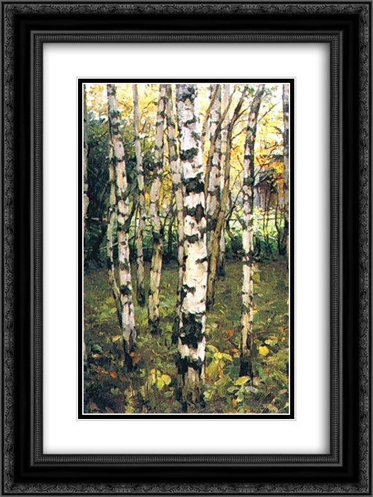 Birches. Petrovskoye 18x24 Black Ornate Wood Framed Art Print Poster with Double Matting by Yuon, Konstantin