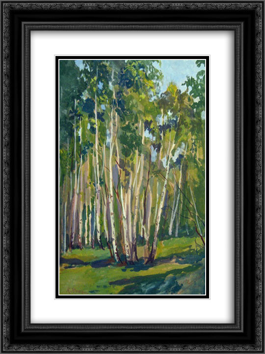 Birches at Noon 18x24 Black Ornate Wood Framed Art Print Poster with Double Matting by Yuon, Konstantin