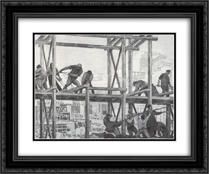 Building 24x20 Black Ornate Wood Framed Art Print Poster with Double Matting by Yuon, Konstantin