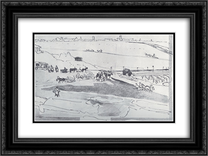 Crossing through Oka. Nizhny Novgorod 24x18 Black Ornate Wood Framed Art Print Poster with Double Matting by Yuon, Konstantin