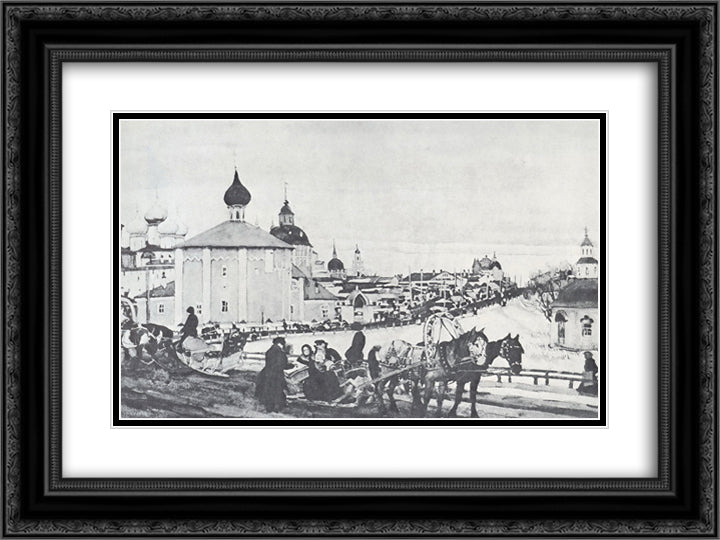 Depart from Troitsa 24x18 Black Ornate Wood Framed Art Print Poster with Double Matting by Yuon, Konstantin