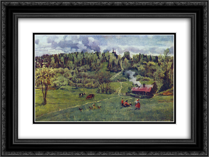 Green May 24x18 Black Ornate Wood Framed Art Print Poster with Double Matting by Yuon, Konstantin