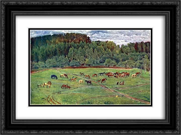 Herd 24x18 Black Ornate Wood Framed Art Print Poster with Double Matting by Yuon, Konstantin