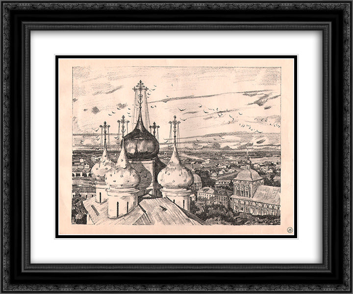 Sergiyev Posad. Domes and swallows 24x20 Black Ornate Wood Framed Art Print Poster with Double Matting by Yuon, Konstantin
