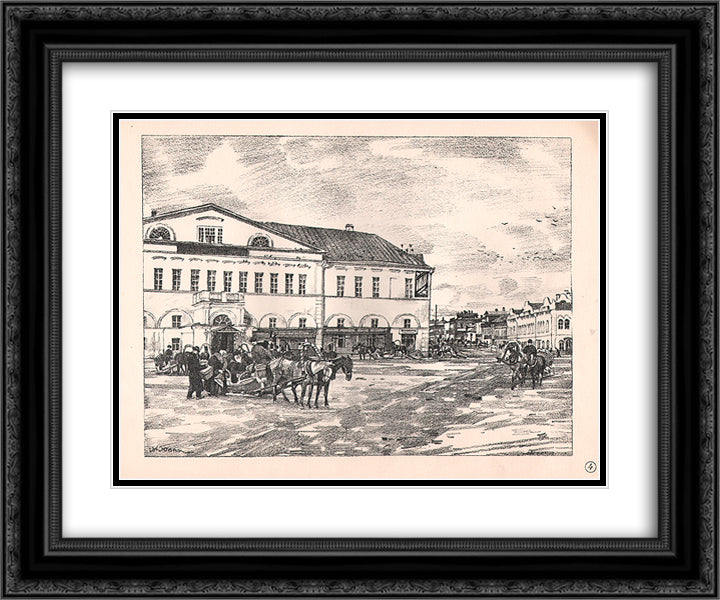 Sergiyev Posad. The Old Hotel 24x20 Black Ornate Wood Framed Art Print Poster with Double Matting by Yuon, Konstantin