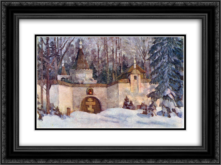 Set Design for Glinka's opera. The monastery in the forest 24x18 Black Ornate Wood Framed Art Print Poster with Double Matting by Yuon, Konstantin