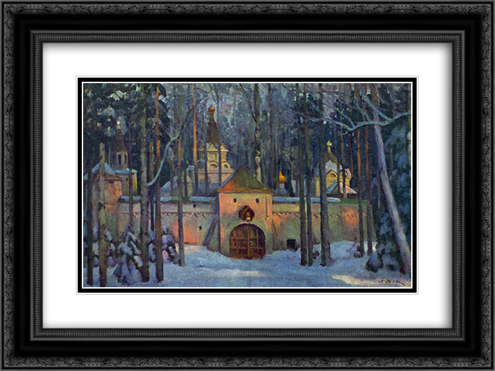 Set Design for Glinka's opera Ivan Susanin. Monastery in the forest 24x18 Black Ornate Wood Framed Art Print Poster with Double Matting by Yuon, Konstantin