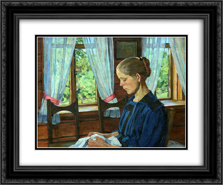 Shura's Portrait 24x20 Black Ornate Wood Framed Art Print Poster with Double Matting by Yuon, Konstantin