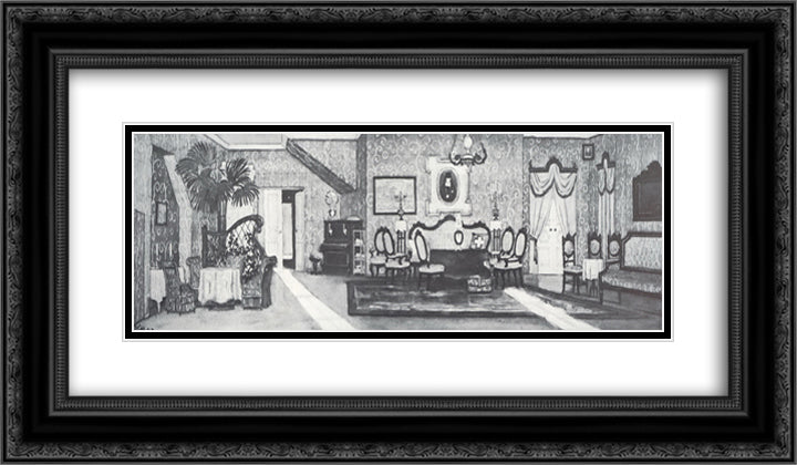 Sketch of Gorky's play 'Egor Bulychov and others'. Crimson dining room 24x14 Black Ornate Wood Framed Art Print Poster with Double Matting by Yuon, Konstantin