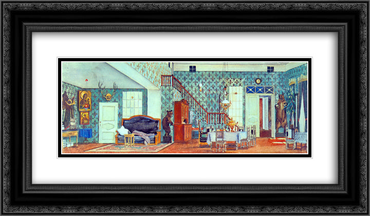 Sketch of Gorky's play 'Egor Bulychov and others'. Green dining 24x14 Black Ornate Wood Framed Art Print Poster with Double Matting by Yuon, Konstantin