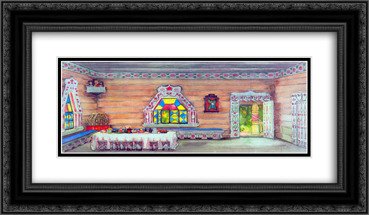 Sketch of the comedy tale Marshak 'Woe to fear - happiness can not see.In a rich peasant's hut 24x14 Black Ornate Wood Framed Art Print Poster with Double Matting by Yuon, Konstantin