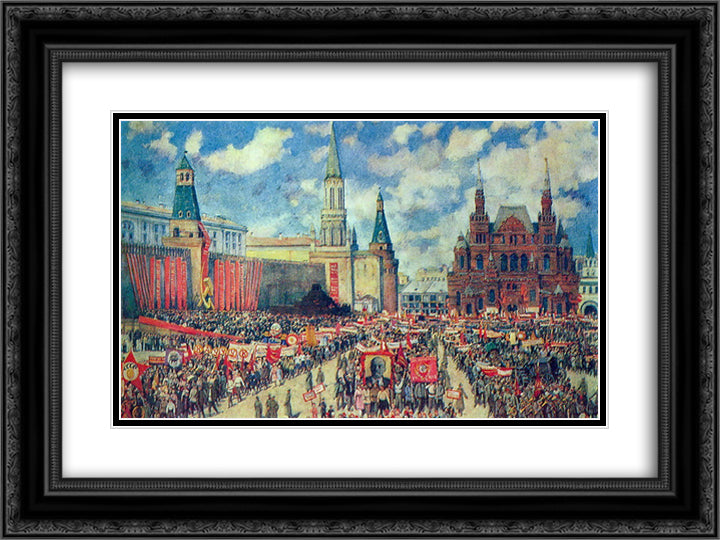 The 1st May Demonstration on The Red Square at 1929 24x18 Black Ornate Wood Framed Art Print Poster with Double Matting by Yuon, Konstantin