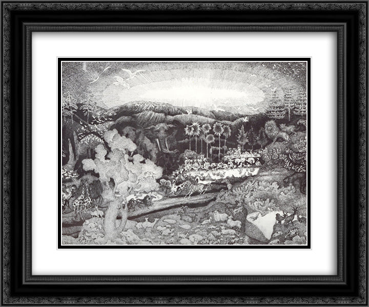 The Animal Kingdom 24x20 Black Ornate Wood Framed Art Print Poster with Double Matting by Yuon, Konstantin