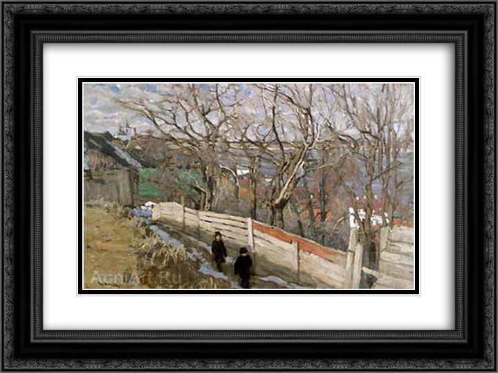 The April Morning 24x18 Black Ornate Wood Framed Art Print Poster with Double Matting by Yuon, Konstantin