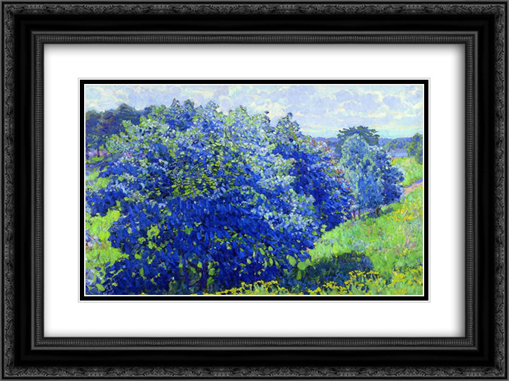 The Blue Bush 24x18 Black Ornate Wood Framed Art Print Poster with Double Matting by Yuon, Konstantin