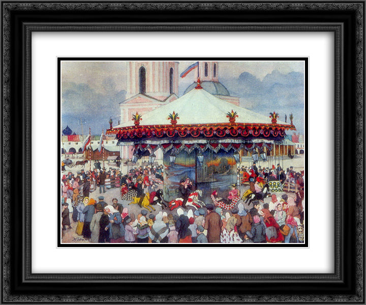 The Carousel 24x20 Black Ornate Wood Framed Art Print Poster with Double Matting by Yuon, Konstantin