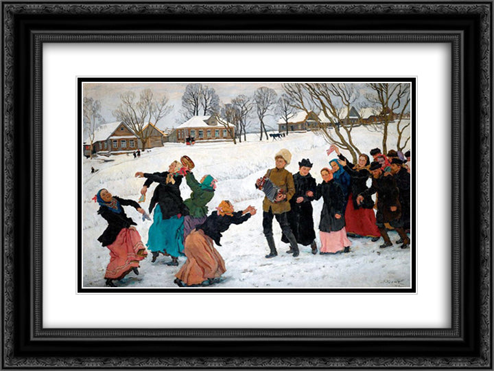 The Dance of the matchmakers. Ligachevo 24x18 Black Ornate Wood Framed Art Print Poster with Double Matting by Yuon, Konstantin