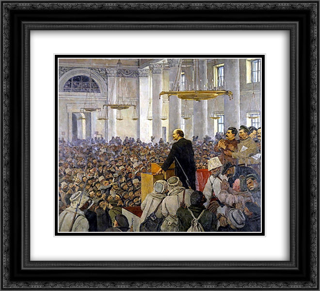 The first speech of Vladimir Lenin in the Smolny. Late version of the picture in 1927 22x20 Black Ornate Wood Framed Art Print Poster with Double Matting by Yuon, Konstantin