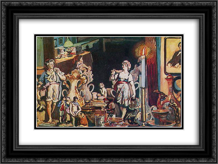 The Intime World 24x18 Black Ornate Wood Framed Art Print Poster with Double Matting by Yuon, Konstantin