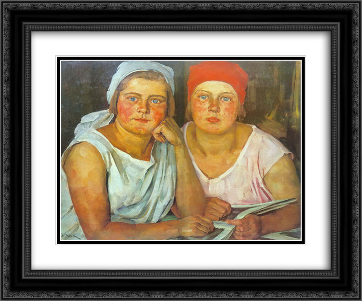 The Komsomol Girls 24x20 Black Ornate Wood Framed Art Print Poster with Double Matting by Yuon, Konstantin
