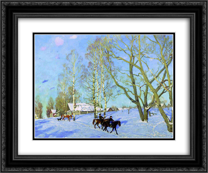 The March Sun 24x20 Black Ornate Wood Framed Art Print Poster with Double Matting by Yuon, Konstantin
