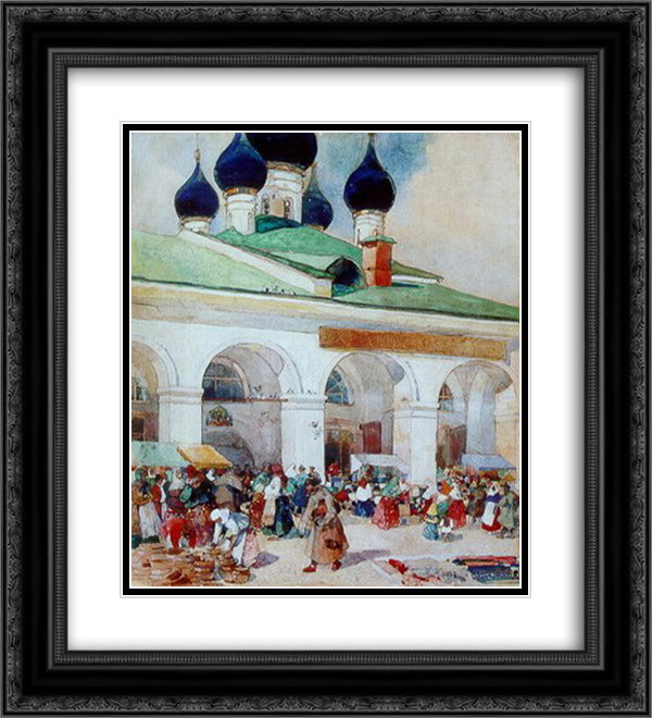 The Market Outside the Khranilovs 20x22 Black Ornate Wood Framed Art Print Poster with Double Matting by Yuon, Konstantin
