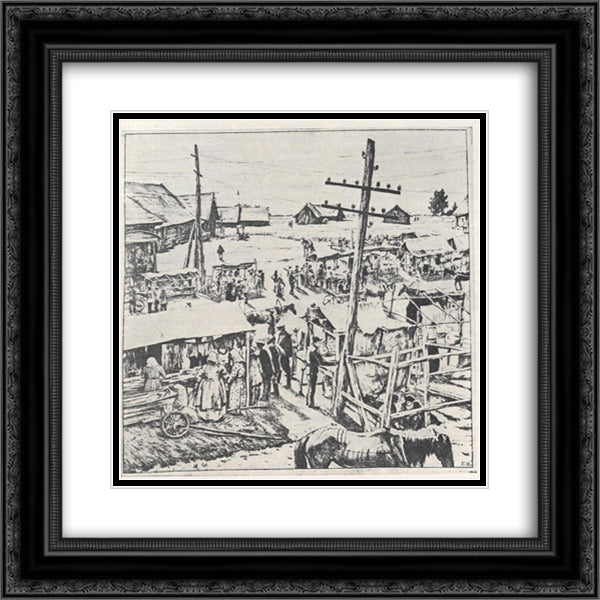 The Market's Square 20x20 Black Ornate Wood Framed Art Print Poster with Double Matting by Yuon, Konstantin