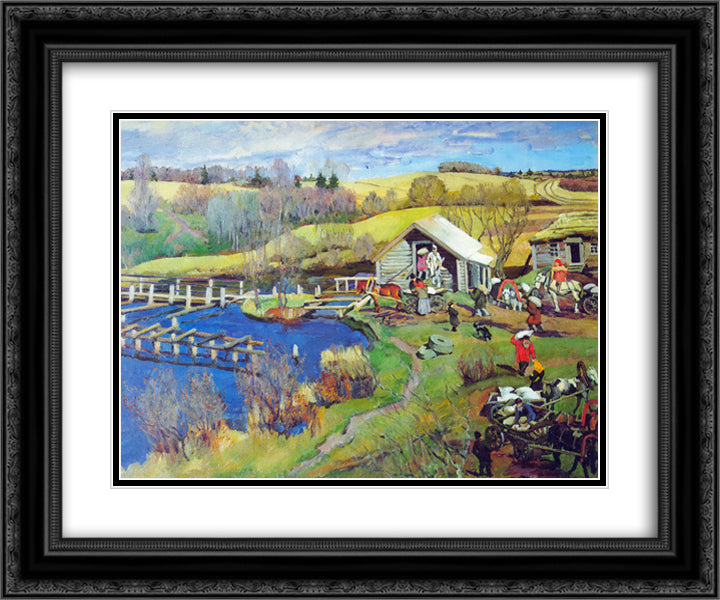The Mill. October. Ligachevo 24x20 Black Ornate Wood Framed Art Print Poster with Double Matting by Yuon, Konstantin