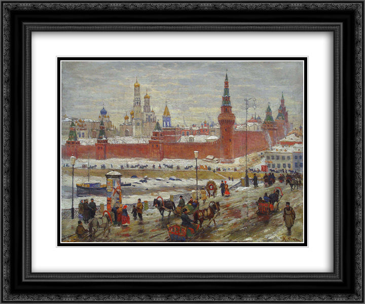 The Old Moscow 24x20 Black Ornate Wood Framed Art Print Poster with Double Matting by Yuon, Konstantin