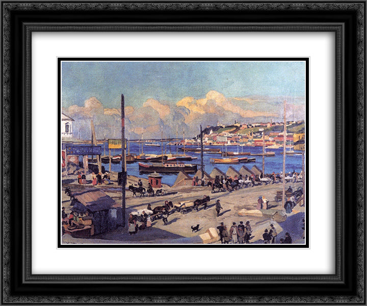 The Pierce on Volga. Nizhny Novgorod 24x20 Black Ornate Wood Framed Art Print Poster with Double Matting by Yuon, Konstantin
