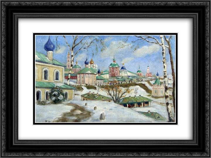 The procession on the slopes 24x18 Black Ornate Wood Framed Art Print Poster with Double Matting by Yuon, Konstantin
