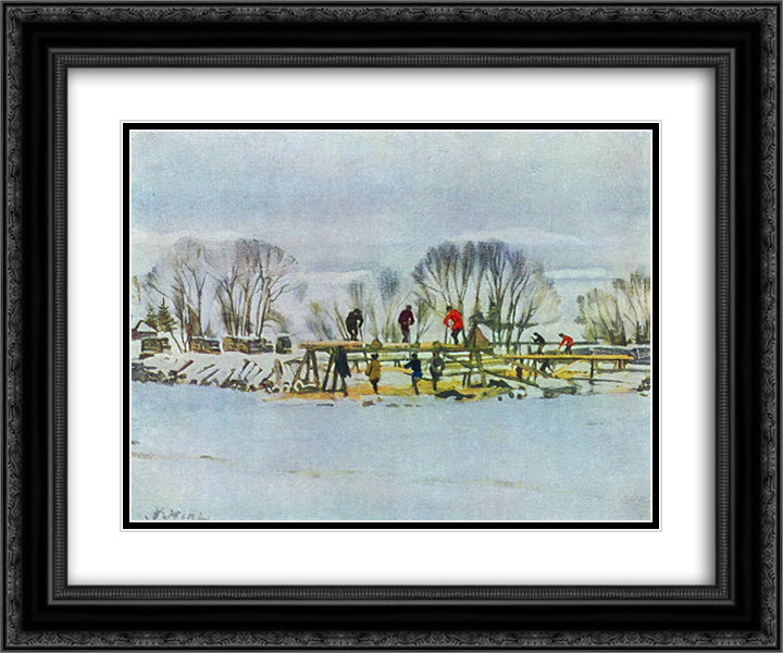The Sawyers 24x20 Black Ornate Wood Framed Art Print Poster with Double Matting by Yuon, Konstantin