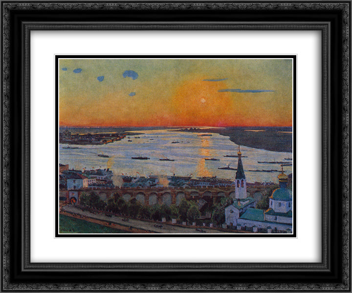 The Sunset on Volga. Nizhny Novgorod 24x20 Black Ornate Wood Framed Art Print Poster with Double Matting by Yuon, Konstantin