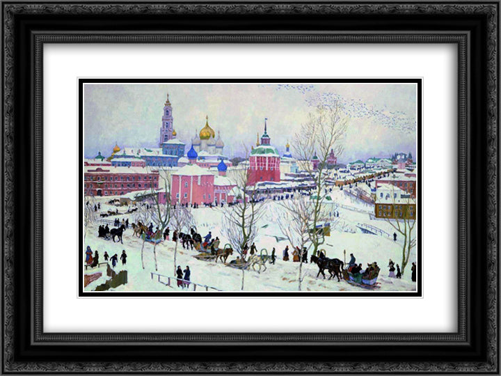 The Troitse - Sergiyev Monastery in winter 24x18 Black Ornate Wood Framed Art Print Poster with Double Matting by Yuon, Konstantin