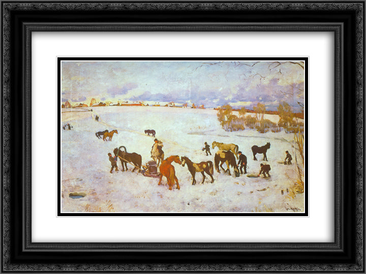 Watering. Ligachevo 24x18 Black Ornate Wood Framed Art Print Poster with Double Matting by Yuon, Konstantin