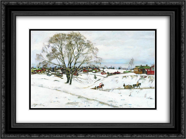 Winter. Black Birches. Sergiyev Posad 24x18 Black Ornate Wood Framed Art Print Poster with Double Matting by Yuon, Konstantin