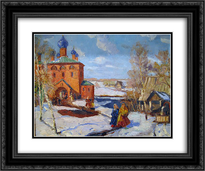 Winter. Landscape with The Red Church 24x20 Black Ornate Wood Framed Art Print Poster with Double Matting by Yuon, Konstantin