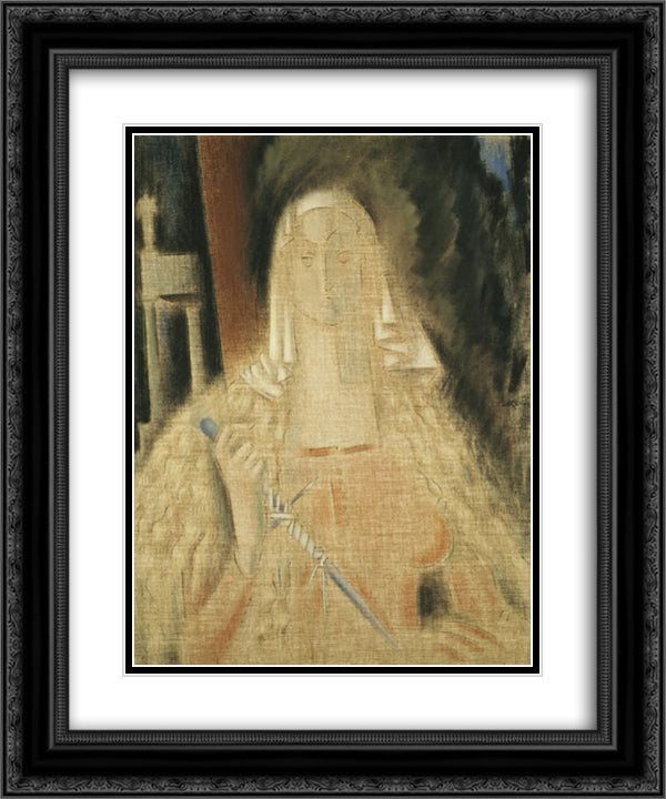 La temperanza, Woman Holding a Knife 20x24 Black Ornate Wood Framed Art Print Poster with Double Matting by Parthenis, Konstantinos