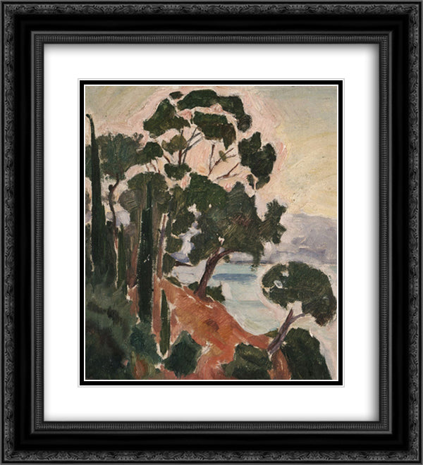 Landscape with Cypresses and Pines on a Rocky Coast 20x22 Black Ornate Wood Framed Art Print Poster with Double Matting by Parthenis, Konstantinos