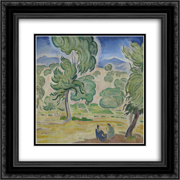 Pine Trees on Kerkyra 20x20 Black Ornate Wood Framed Art Print Poster with Double Matting by Parthenis, Konstantinos