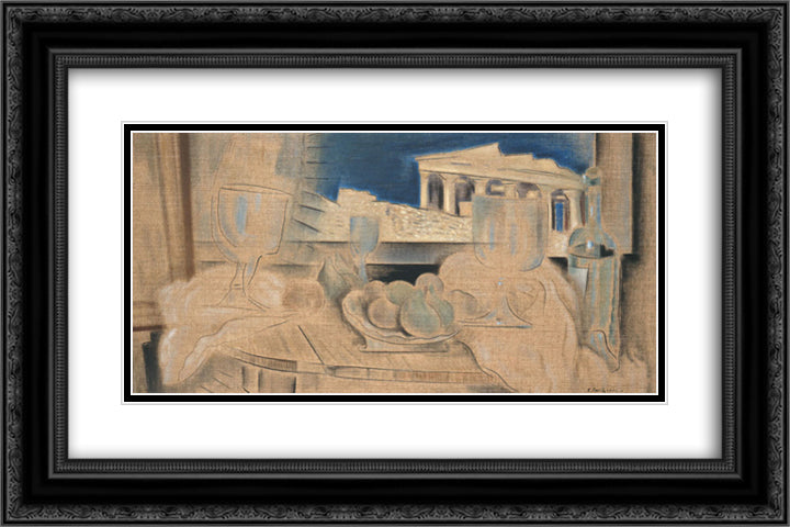 Still Life with Acropolis in the Background 24x16 Black Ornate Wood Framed Art Print Poster with Double Matting by Parthenis, Konstantinos