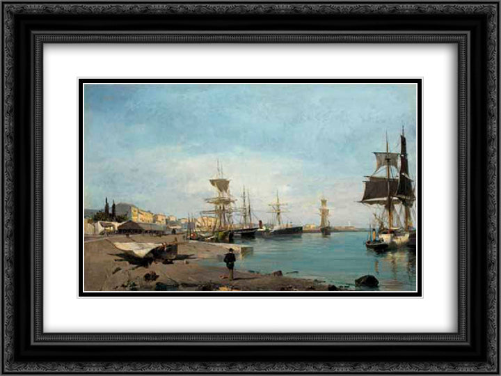 Admiring the ships 24x18 Black Ornate Wood Framed Art Print Poster with Double Matting by Volanakis, Konstantinos