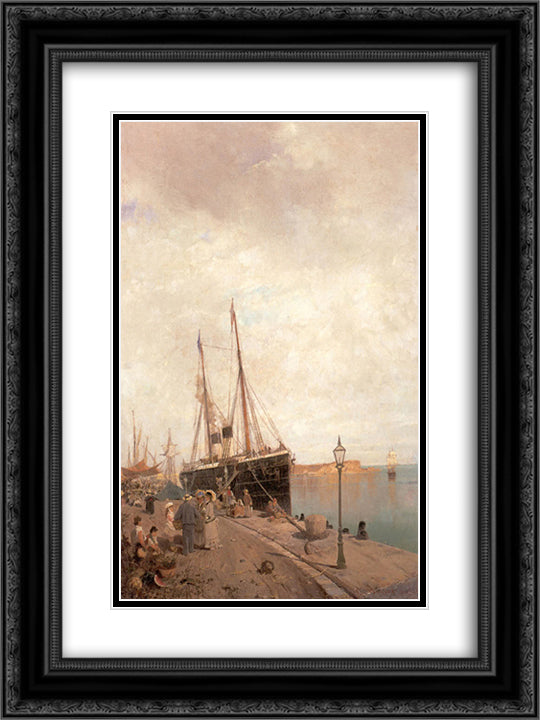 At the dock 18x24 Black Ornate Wood Framed Art Print Poster with Double Matting by Volanakis, Konstantinos