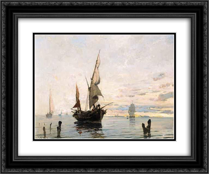 Bringing in the catch 24x20 Black Ornate Wood Framed Art Print Poster with Double Matting by Volanakis, Konstantinos