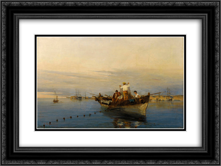 Casting the nets 24x18 Black Ornate Wood Framed Art Print Poster with Double Matting by Volanakis, Konstantinos