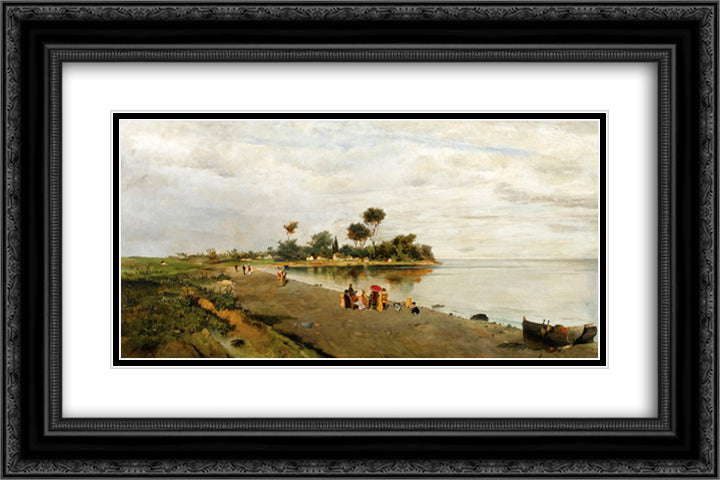 Elegant figures at the shore 24x16 Black Ornate Wood Framed Art Print Poster with Double Matting by Volanakis, Konstantinos