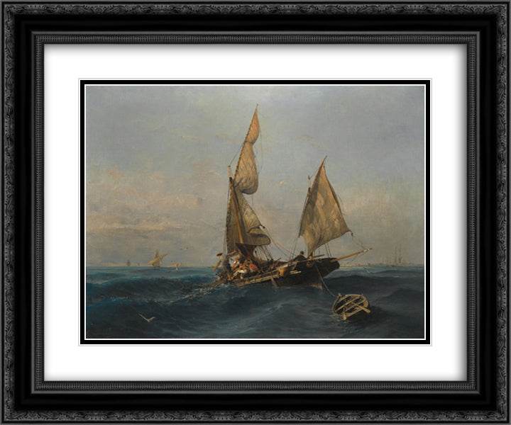 Fishing boat in choppy waters 24x20 Black Ornate Wood Framed Art Print Poster with Double Matting by Volanakis, Konstantinos